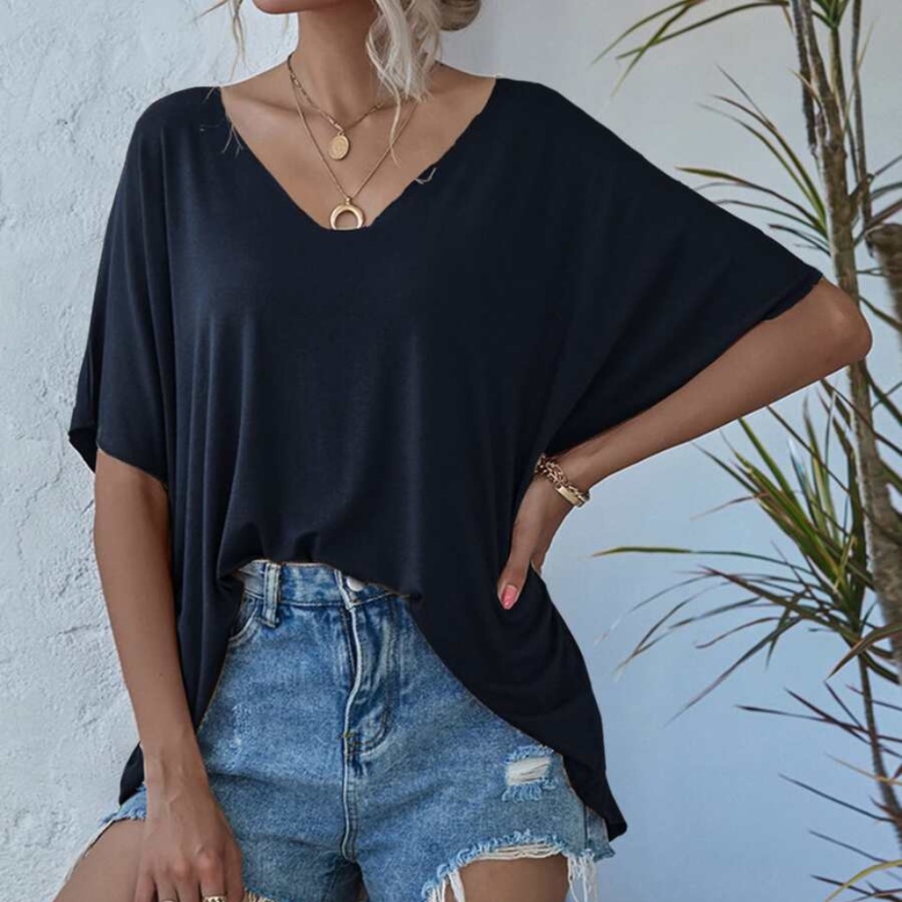Green V neck Classic Dolman Sleeve Oversized Top - Picture 7 of 10